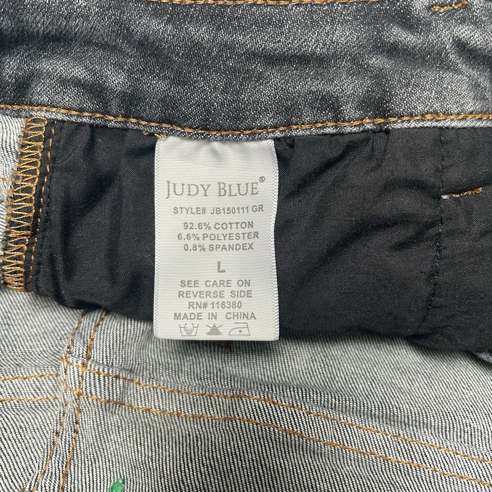 Judy Blue Hi-Rise Gray Cactus Denim Jean Shorts Size Large Style #150111 Raw Hem - Picture 3 of 6